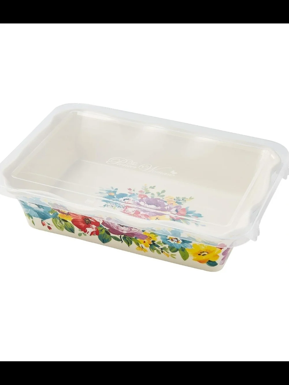 The Pioneer Floral Ceramic Bakeware Dish with Clear Lid - Multicolor